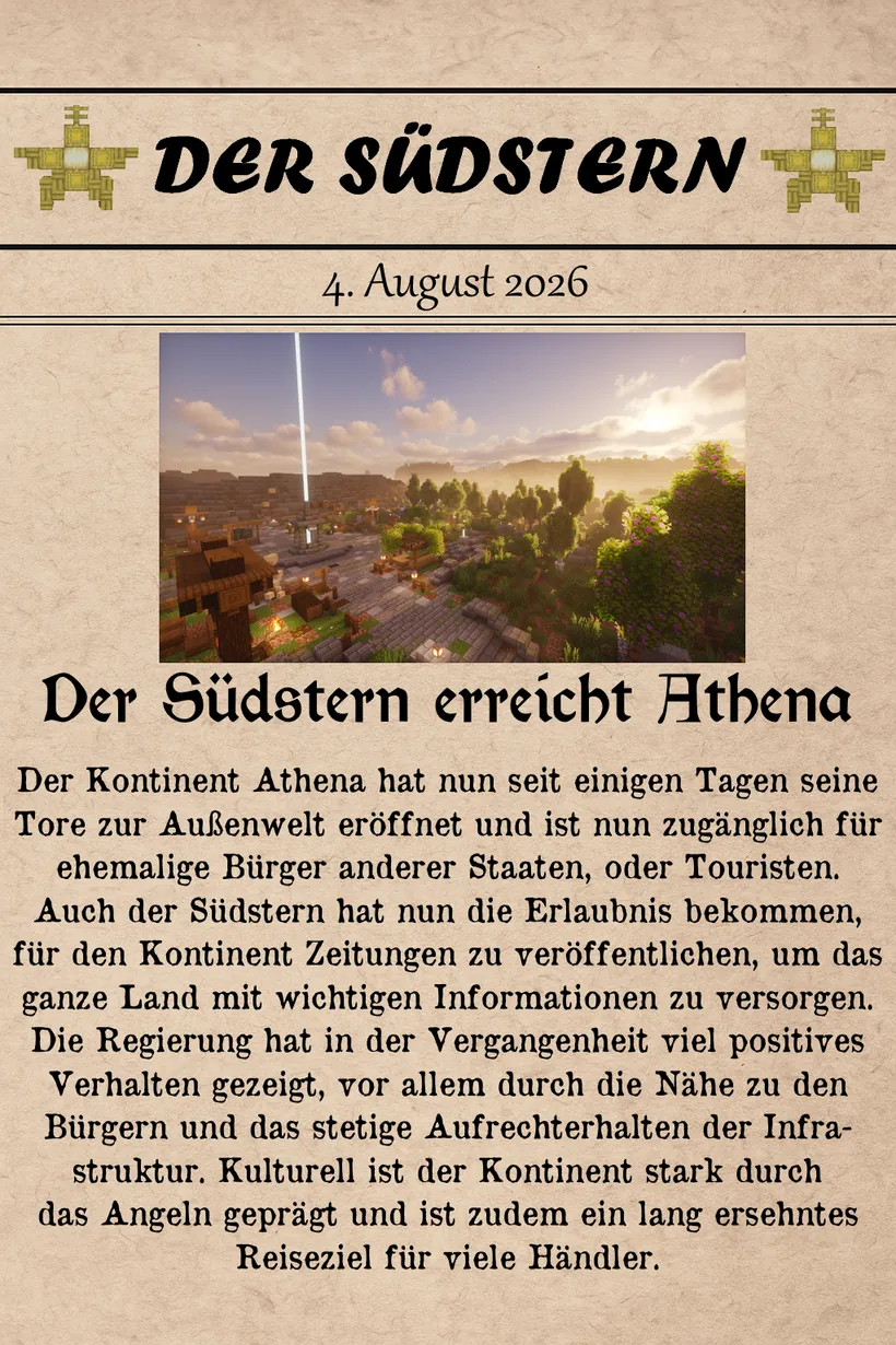 Ausgabe „Der Südstern“ vom 4. August 2026: Der Südstern erreicht Athena